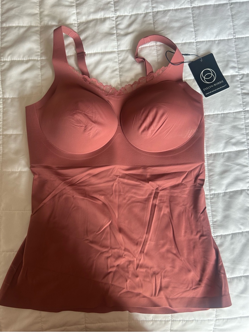 Evelyn & Bobbie~Lace Trimmed V-Neck Seamless Bra Cami~Dusty Rose~A704715 - SMALL